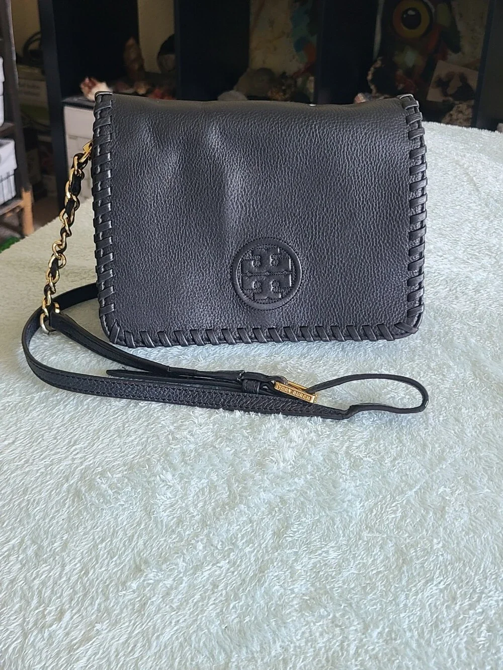 Tory Burch Black Whipstitch Leather Crossbody Bag